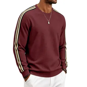 Sweat-shirt bordeaux pour hommes en maille gaufrée avec bandes latérales stylées