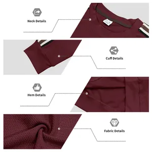 Détails du sweat-shirt bordeaux pour hommes : col, poignets, ourlet et texture du tissu gaufré