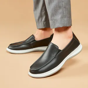Herren Echtleder Loafers Kopfschicht Rindsleder Slip-On Casual Britischer Stil Sommer Atmungsaktiv Leichte Weiche Mokassins Flats