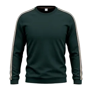 Sweatshirt homme vert foncé en maille ananas avec bandes sur les épaules et manches