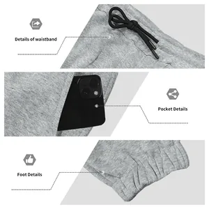 Detailweergaven van grijze fleece joggingbroek met tailleband, zak en boorden