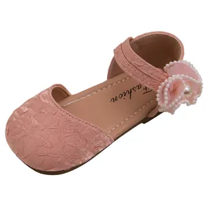 Eleganti scarpe da principessa rosa per bambine con fiore di perle per feste