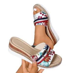 Stylish women's wedge sandals with floral embroidery and comfortable platform sole