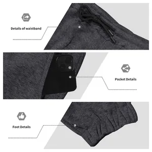Details van tailleband, zakken en geribbelde boorden van heren fleece cargo broeken