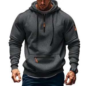 Herren Kapuzenpullover aus schwerem Fleece in Dunkelgrau mit orangen Reißverschlüssen