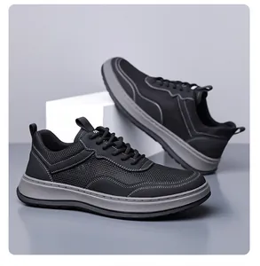 Men's breathable mesh sneakers with soft anti-slip soles, stylish black sport shoes.