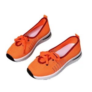 Comfortable orange breathable flying woven mesh walking shoes for middle-aged women