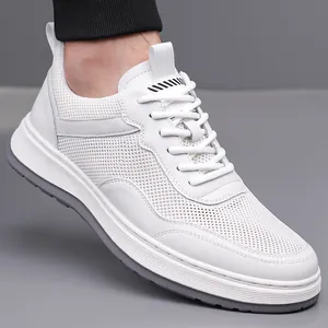 Stylish white breathable fly-knit mesh sneakers for men featuring a non-slip soft sole