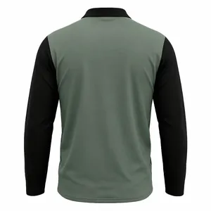 Back view of men's golf long sleeve polo shirt with raglan sleeves and color block design
