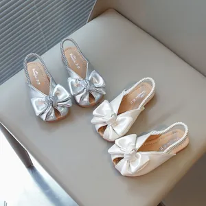 Elegant girls' princess sandals with large bow and fish-mouth design for summer wear
