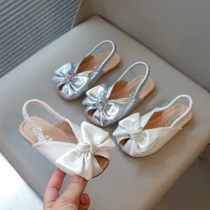 Stylish girl's bow sandals with fish mouth design and elastic back strap