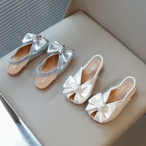Elegant girls' summer sandals with large bowknots and elastic heel straps