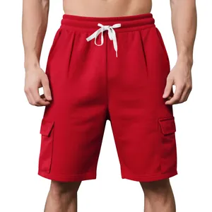 Rote Cargo-Sportshorts für Herren, atmungsaktive lockere Passform mit vielen Taschen