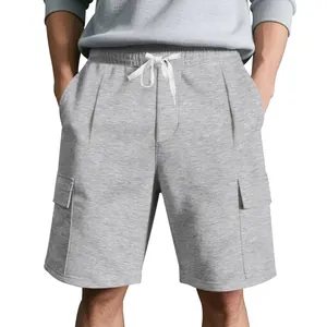 Graue Herren Cargo-Shorts aus atmungsaktivem Stoff mit Kordelzug und Seitentaschen