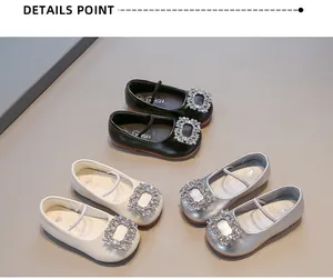 Toddler girls soft leather slip-on shoes with elegant crystal buckle in multi colors