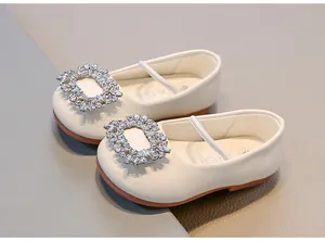 Elegant baby girls off-white Mary Jane flats with sparkling rhinestone square buckle