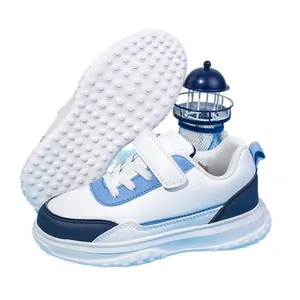Scarpe sportive traspiranti bianche e blu per bambini con cinturino in velcro e suola