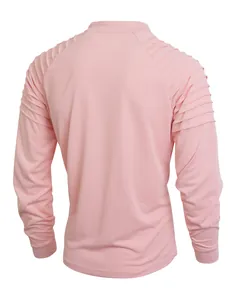 Rear view of pink men's fitness sweatshirt highlighting the ribbed shoulder texture