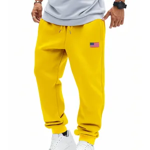 Felgele joggingbroek voor heren met Amerikaanse vlag patch en trekkoord in de taille