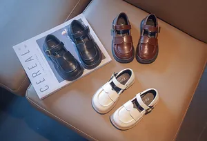 British college style girls' leather Mary Jane shoes in black, brown, and beige colors