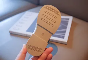 Macro view of non-slip rubber sole detail for girls' British style leather shoes