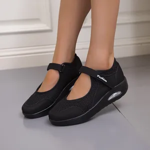 Women's Summer Mesh Casual Shoes Breathable Fashion Velcro Air Cushion Wedge Walking Shoes Plus Size Comfort Sneakers
