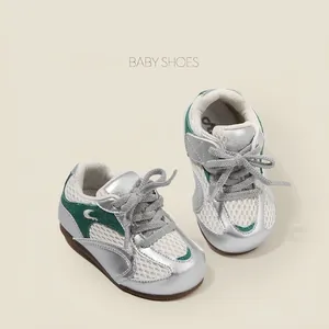 Toddler Sneakers Breathable Patchwork Walking Shoes Pigskin Mesh Non-slip Casual First Walker Shoes For Baby Boys Girls