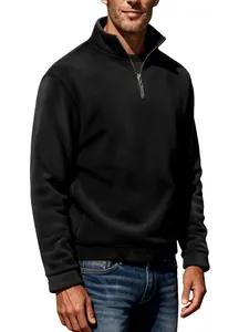Men's black quarter-zip fleece pullover sweatshirt for casual autumn and winter wear.