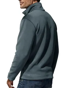 Men's dark grey polar fleece pullover with stand collar for casual autumn winter wear