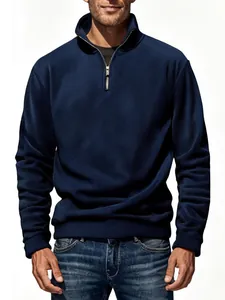 Classic navy blue quarter-zip polar fleece sweatshirt for men in a casual relaxed fit