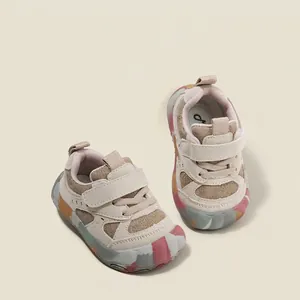 Unisex Lauflernschuhe Mikrofaser Leder Anti-Kollision Patchwork Farbblock Sneaker Klettverschluss Lässig Kinder Baby Sportschuhe