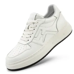 Premium white leather elevator sneakers for men with 6cm platform height and retro design