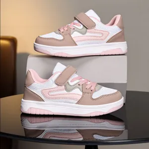 Baskets fille roses et marron respirantes avec fermeture velcro, idéal pour l'école