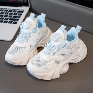 Breathable girls' mesh sneakers with white and light blue rotating dial