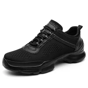 Men Outdoor Hiking Shoes Breathable Mesh Height Increasing Sneakers Non-slip Shock Absorption Cowhide Flyknit Footwear