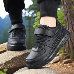 Baskets de sport décontractées noires pour garçons avec velcro et lacets pour l'extérieur