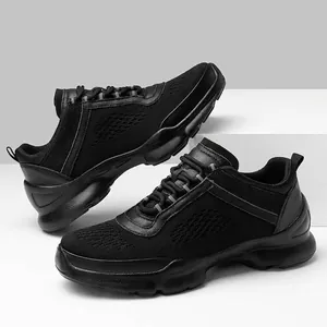 Black breathable mesh outdoor running shoes for men with thick shock-absorbing sole