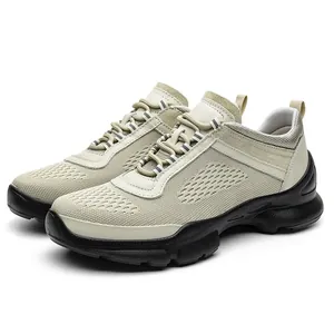 Breathable mesh men's outdoor hiking shoes with elevated cushioned soles in beige