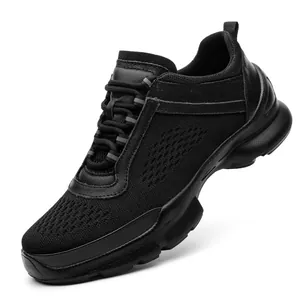 Black breathable mesh men's outdoor hiking and running shoes with cushioned sole