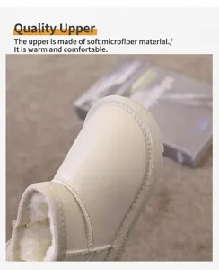 Close-up showing the soft microfiber upper and warm plush lining of child snow boot.