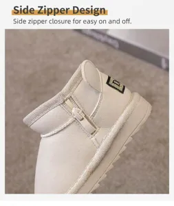 Close-up detail of children's warm snow boot featuring functional side zipper design