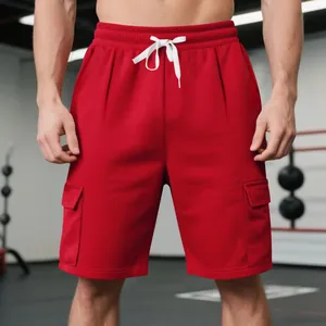 Rote Cargo-Shorts für Herren, ideal für Fitness und Laufen, mit Kordelzug und Seitentaschen