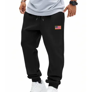 Pantalon de jogging noir ample pour homme avec écusson drapeau américain détaillé