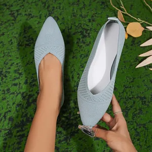 Zapatos Planos de Punto con Punta Estrecha para Mujer Transpirables Color Sólido Suela Blanda Casual Caminar Zapatos Plus Size