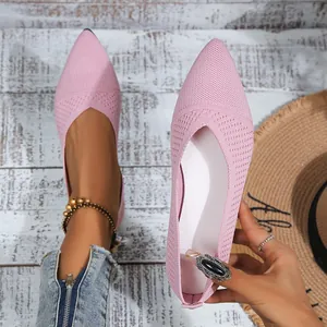 Bailarinas de punto rosa con punta fina y malla transpirable con suelas planas y suaves