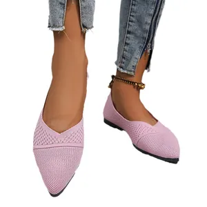 Bailarinas de malla rosa con punta fina para mujer, zapatos planos transpirables