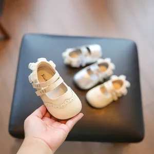 Microvezel Leer Peuter Meisjes Prinses Mary Janes Kant Dubbel Klittenband Zachte Zool Loopschoenen Voor Baby's
