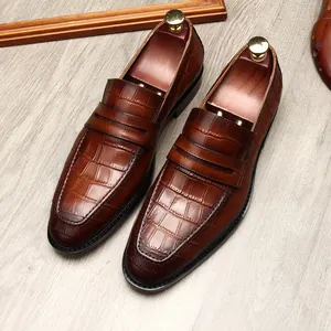 Heren Loafers Van Echt Leer Met Krokodillenreliëf Zakelijke Schoenen Ronde Neus Slip On Autorijschoenen Casual Comfortabele
