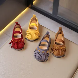 Korean Style Girls Mary Jane Princess Shoes Tassel Non-Slip Soft Sole Slip-On Flats Toddler Loafers For Wedding Party