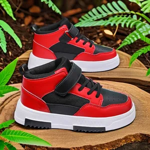 Baskets montantes rouges et noires pour garçons, chaussures de sport stylées d'automne